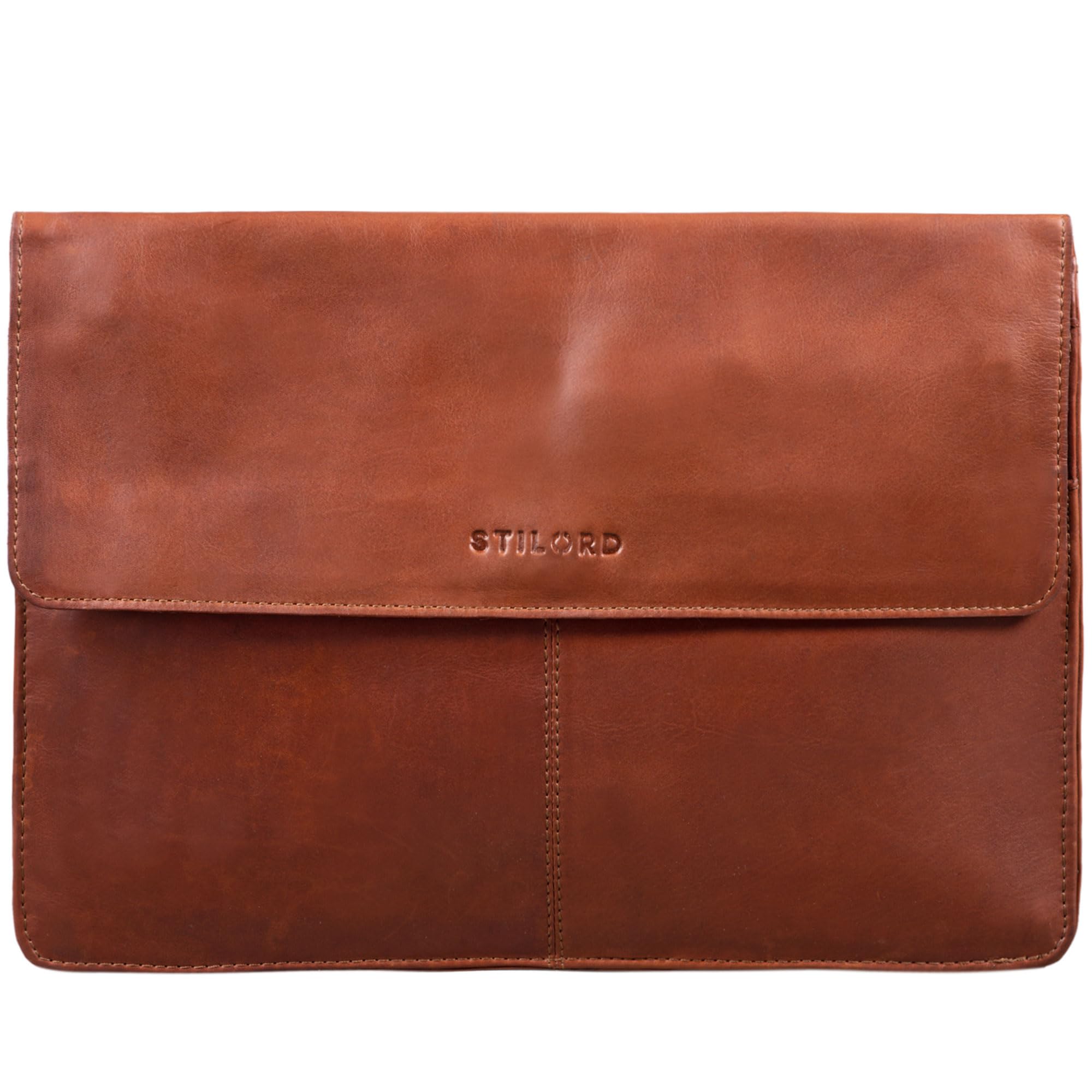 STILORD Clark Notebooktasche für MacBook 13,3 Zoll Laptoptasche für MacBooktasche 14 Zoll Tablettasche Akten-Mappe Konferenzmappe DIN A4 echtes Rindsleder Farbe:Cognac - braun