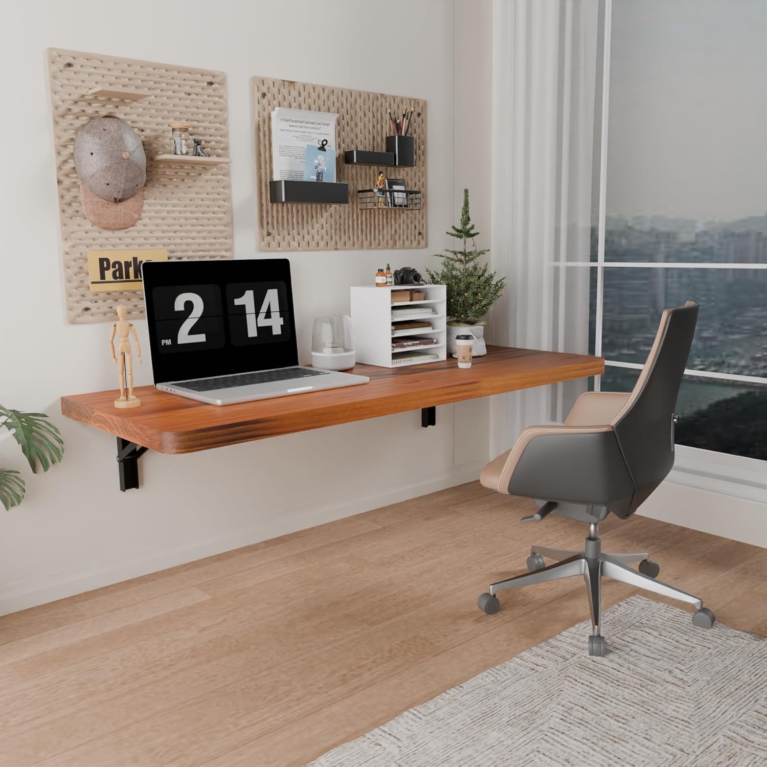 IAE Wall Mounted Folding Table with Pine Wood,Floating Wall Desk,Laundry Folding Table with Shelf Brackets,Fold Down Desk Shelf,Folding Workbench for Home,Dining,Laundry Room,Kitchen,36 x 14,Teak