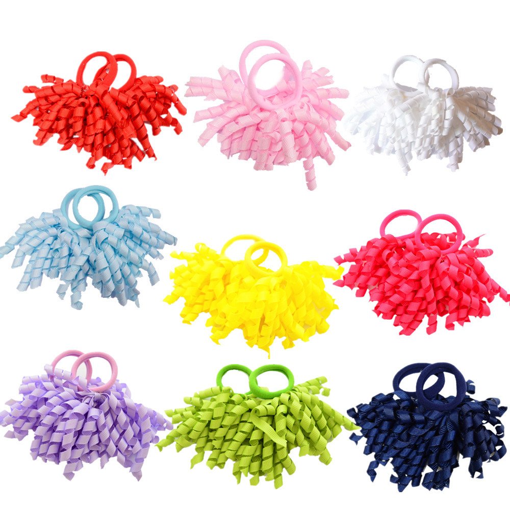 PIDOUDOU Pack of 18 Boutique Girls' Solid Curly Korker Bow Hair Ties Hair ornaments