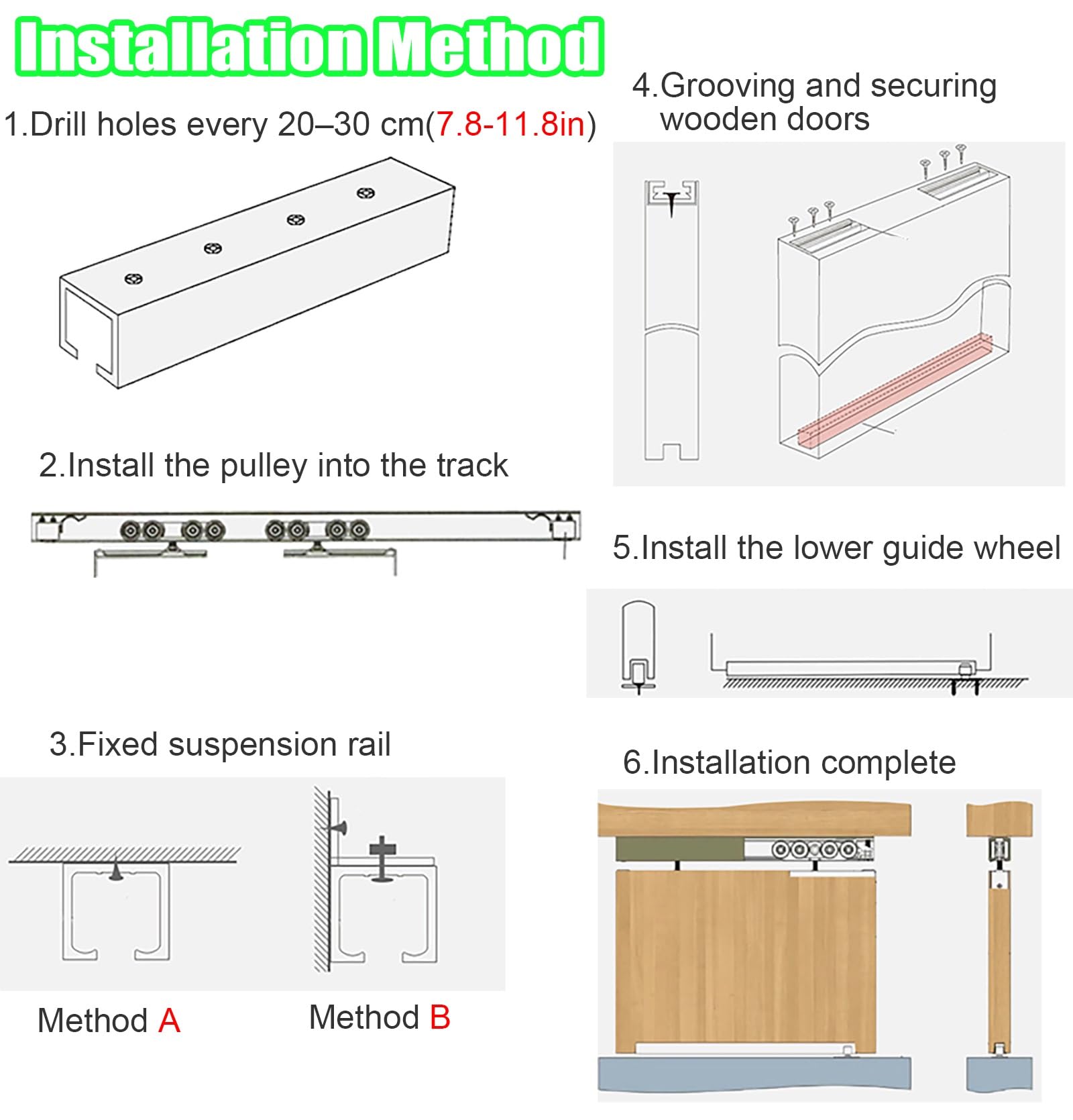 Kit de herrajes para Puertas corredizas de Granero con Sistema de derivación para 2 Puertas - Sistema de Doble riel de Alta Resistencia para armarios y Puertas corredizas (3,4 m) - Instalaci