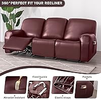 Vista 3 de vctops Fundas impermeables de piel sintética para sofá reclinable de 3 asientos, funda elástica y suave para sofá de 3 cuerpos, protector de muebles