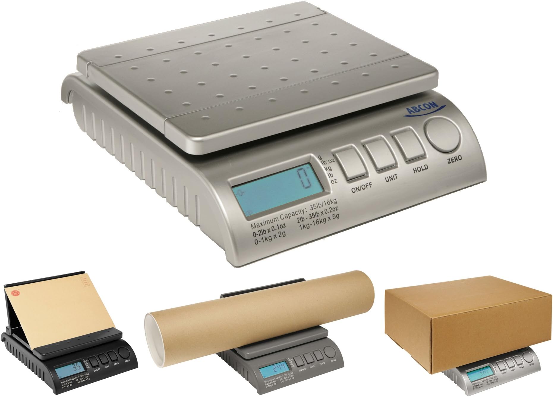 ABCON POSTSHIP Digital 20kg 44lb - FROM 1g INCREMENTS – 22x18cm Platform Letter Postal Postage Parcel Shipping Weighing Scales with Auto Hold & Auto Off - 0-1kg/1g 1-5kg/2g 5-20kg/5g Silver