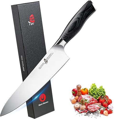 TUO Cuchillo de chef Cuchillo de chef profesional de 8 pulgadas ultra afilado, acero inoxidable alemán de alto carbono de alta calidad, caja de