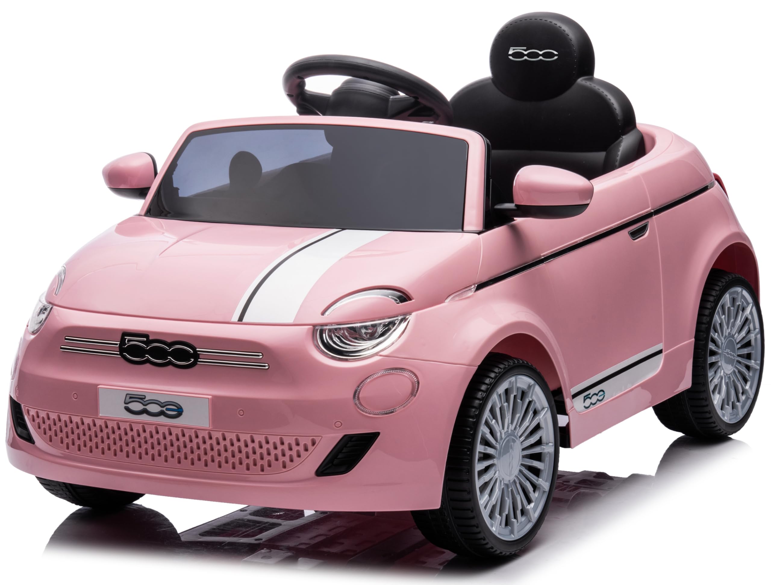 Macchina Elettrica per Bambini 12V Fiat 500 Auto Giocattolo Full Optional con Telecomando Parentale Soft Start e Cintura di Sicurezza (Rosa)
