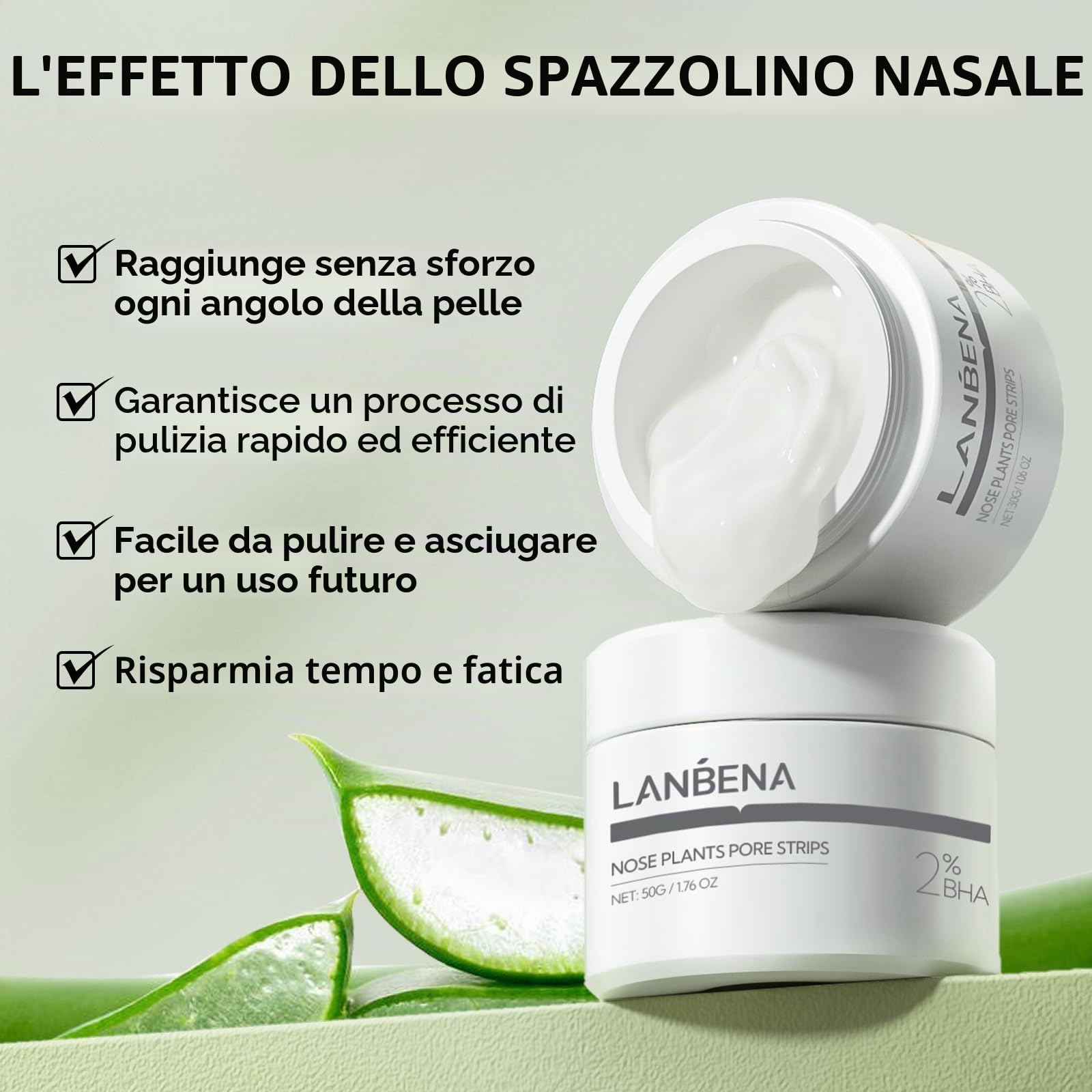 LANBENA punti neri rimozione (50 g), 100 strisce nasali, maschera punti neri, NOTA: La crema diventa gommosa al di sotto dei 25°C, mettere la bottiglia in acqua bollente per ammorbidirla