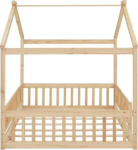 Miniatura 255 de Merax Cama de madera de tamaño individual con dos cajones, marco de cama de madera con techo para niños, adolescentes, niños o niñas, gris