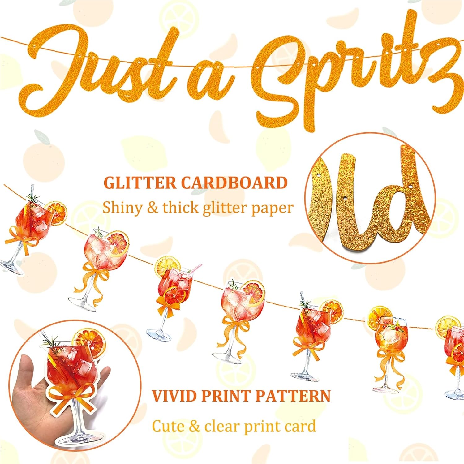 Just a Spritz Older Banner Garland Orange Glitter Spritz Bar Decorations for Aperol Spritz Party Décor Lemon Citrus Birthday Decoration