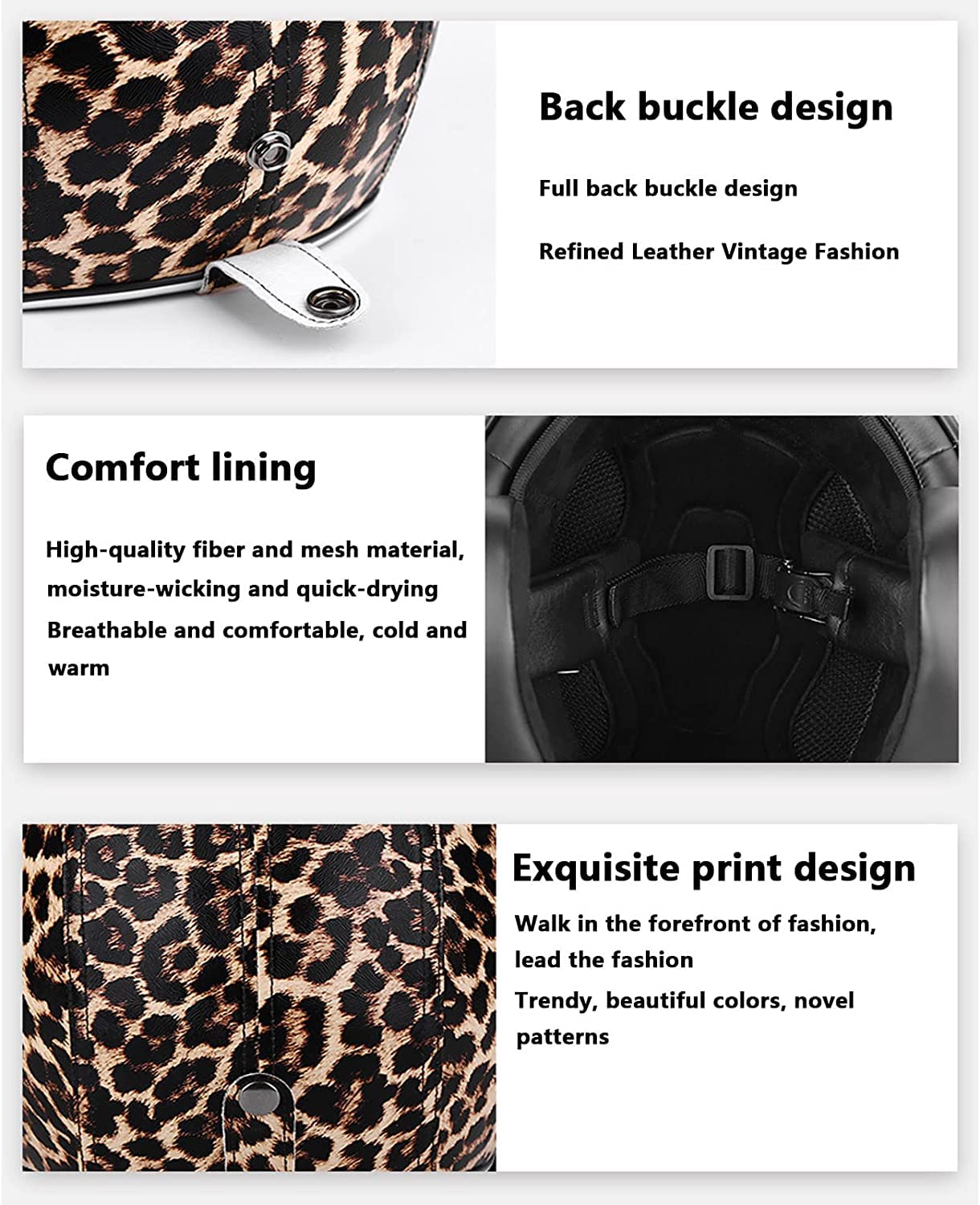 Sexy Leopard Pattern Adulto Retro Moto Casco Mezzo DOT Approvato Uomo Donna Moto Vintage Open Face Casco cap Half Shell Helmet + Occhiali per Bicycle Cruiser
