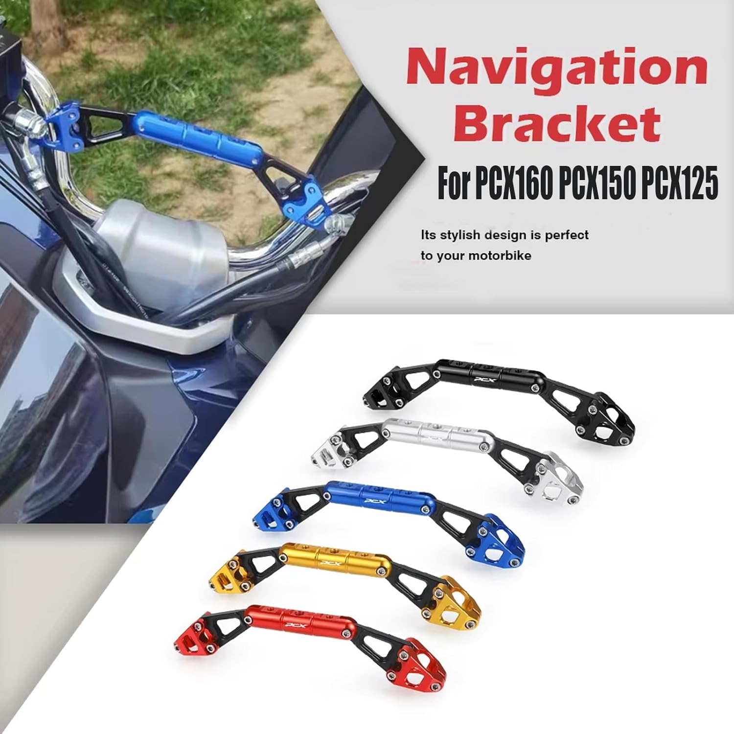 for PCX125 PCX150 PCX160 GPS Motorcycle Holder Crossbar Handlebar Extender Light Lamp Bracket Phone Stand pcx125 pcx150 pcx160 Motorcycle Accessories (Blue)