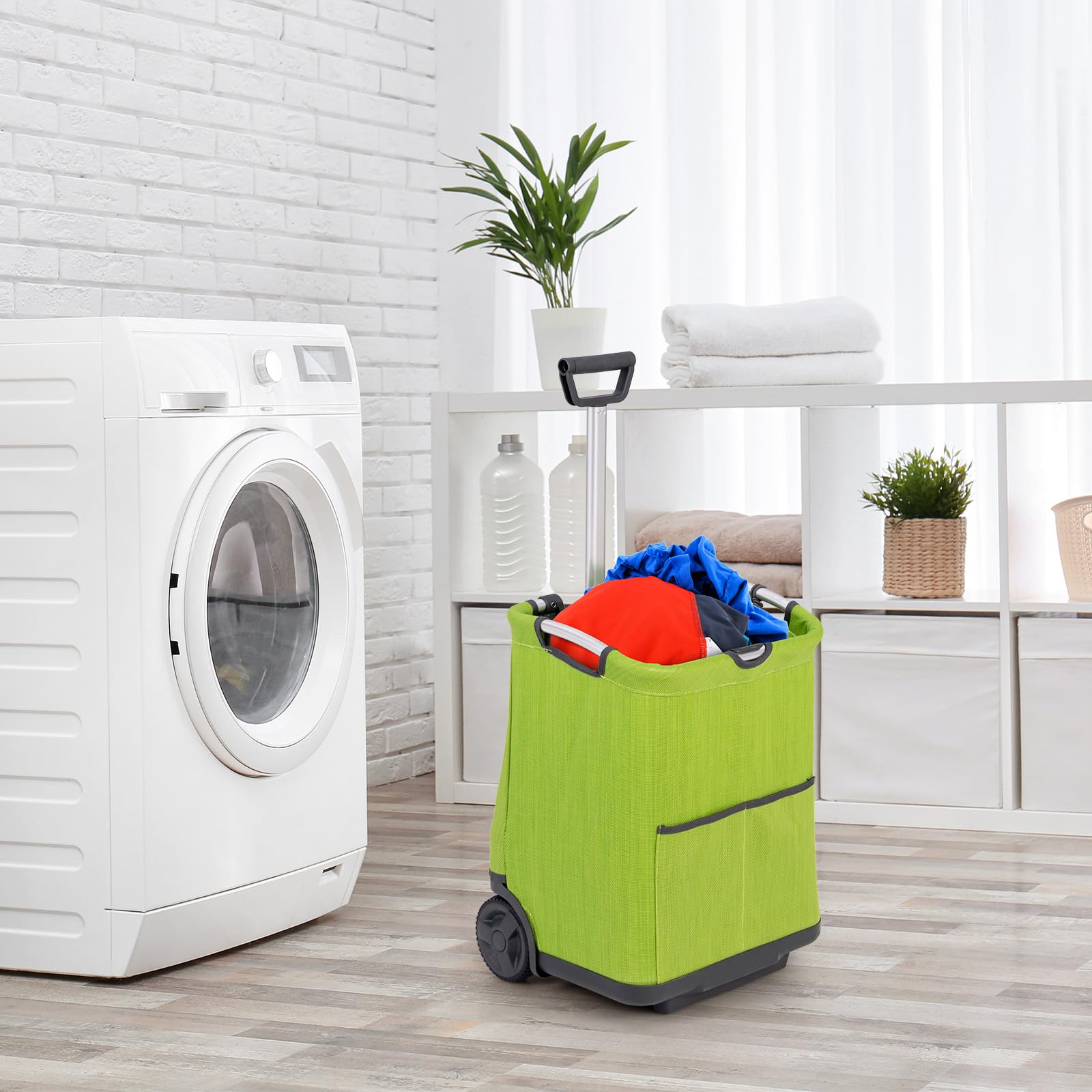 COSTWAY Carrello Spesa Pieghevole in Alluminio, Trolley Spesa con Ruote, Tasche Multiple e Manico Telescopico Regolabile, Capacità 50L, Caricabile fino a 35 kg (Verde)