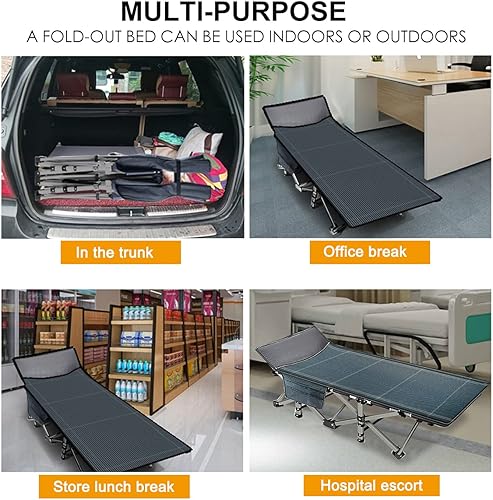 Miniatura 6 de NAIZEA Folding Camping Cots for Adults, Portable Cot with Mattress Heavy Duty Outdoor Bed with Carry Bag 1200d Oxford Cloth Sleeping Cots for