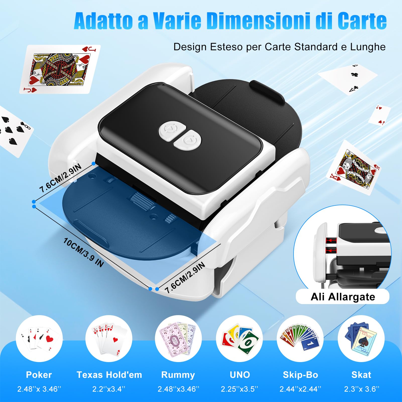 Mescolatore Carte da Gioco Elettrico Automatico per 1-2 Mazzi, con modalità Automatica e Manuale, Custodia Portatile e Basso Rumore per Poker, Blackjack, Texas Hold'em, Phase 10