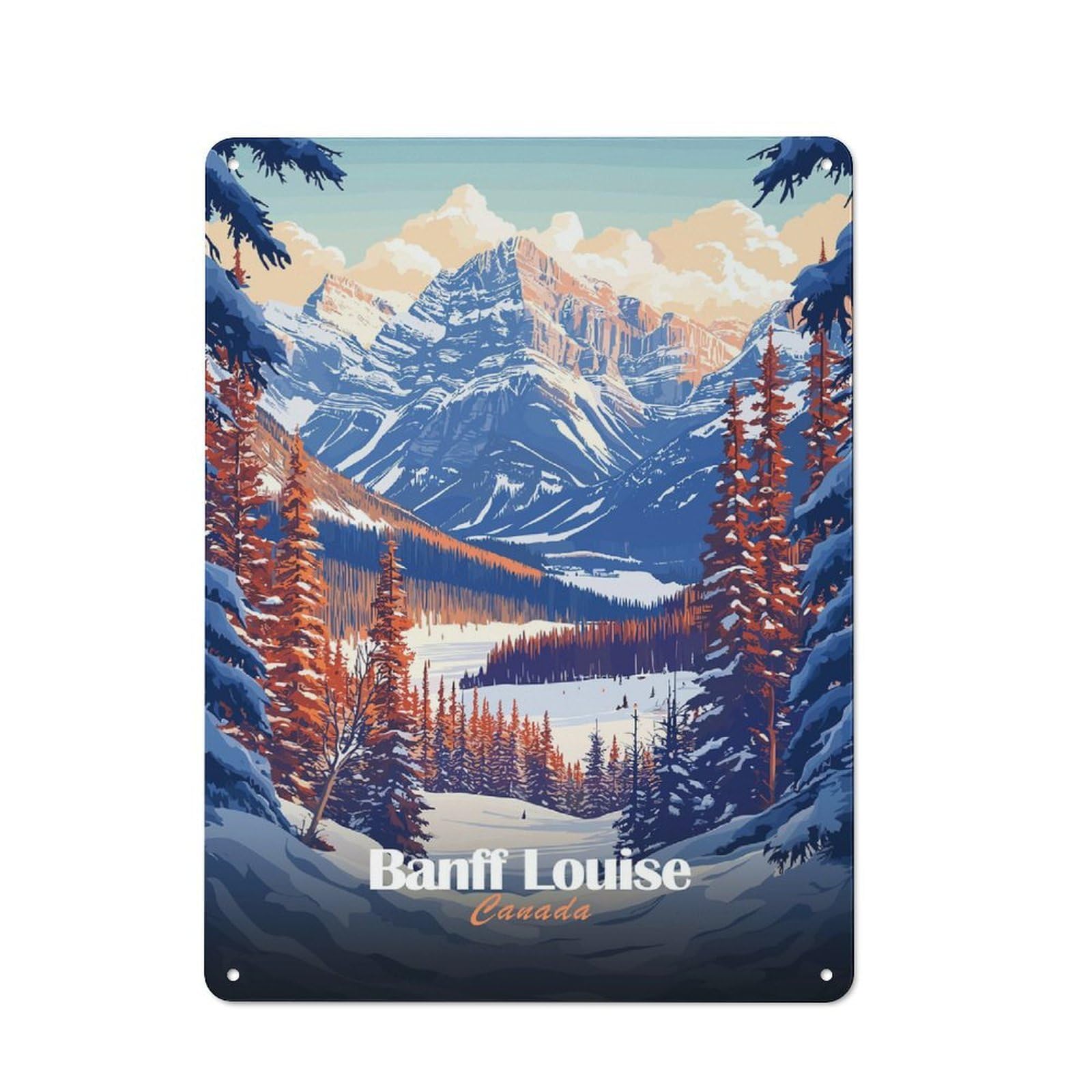 Junmoney Style-7 Metal Wall Plaque With Banff Louise, Canada Design 40X30cm, Simple Retro Studio Wall Plaque For Hobby Room, Office, Lounge Or Living Room
