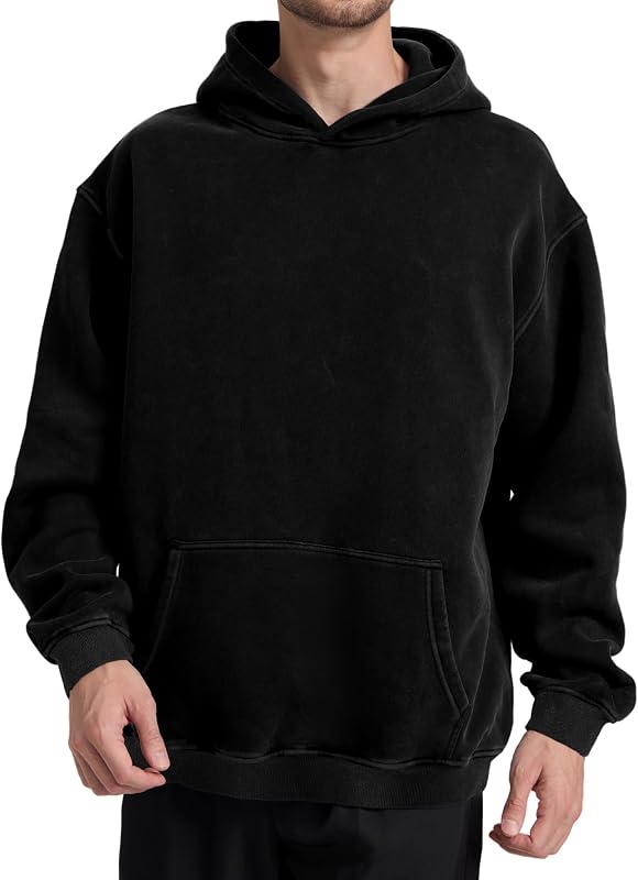 Hatant Mens Hoodies Pullover Oversized Sweatshirt Heavyweight Acid Washed Hoodie Big and Tall for Men Couples Streetwear, Workout, Casual, Black, L image 2