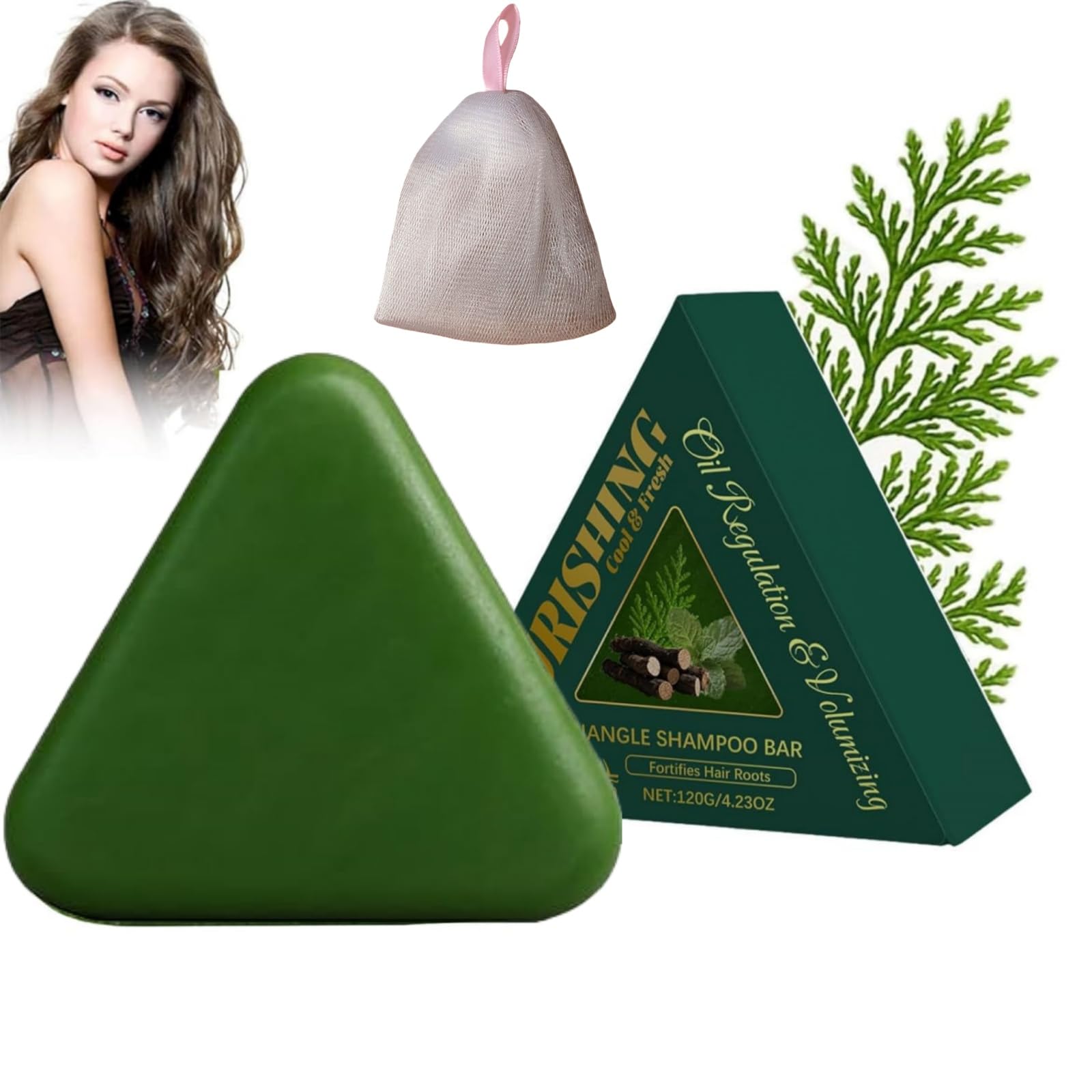 Nature Triangle Shampoo Bar, Nature Seven Green Soap Shampoo, Herbal Hair Care, Usman Grass Sticky Rice Water Solid Shampoo Bar, Plant-Based Solid Shampoos Bar, Reducing Breakage, 120g/4.23oz