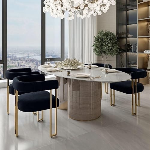 Miniatura 3 de Juego de 4 sillas de comedor modernas en negro y dorado, sillas de bar tapizadas de terciopelo con patas de metal para isla de cocina, sillas