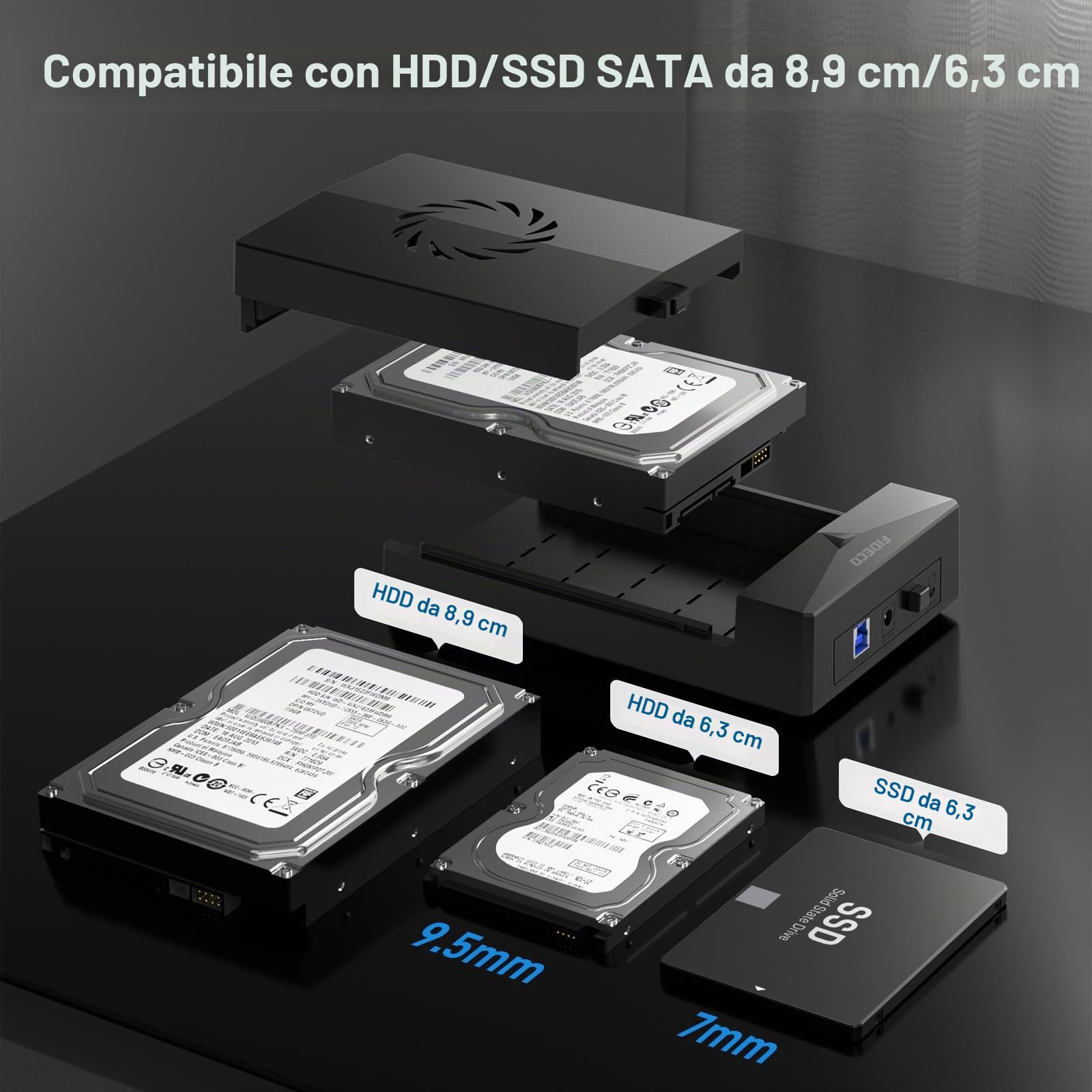FIDECO Custodia per Disco Rigido 3.5", USB 3.0 Case Hard Disk Esterno, Case Disco Rigido per Disco Rigido SATA da 2,5"/3,5", Supporta l'UASP