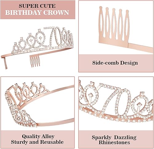 Miniatura 107 de Decoraciones de cumpleaños de 3 años para niñas; banda, corona/tiara, velas y adorno para pastel de cumpleaños de 3 años; regalos y decoraciones