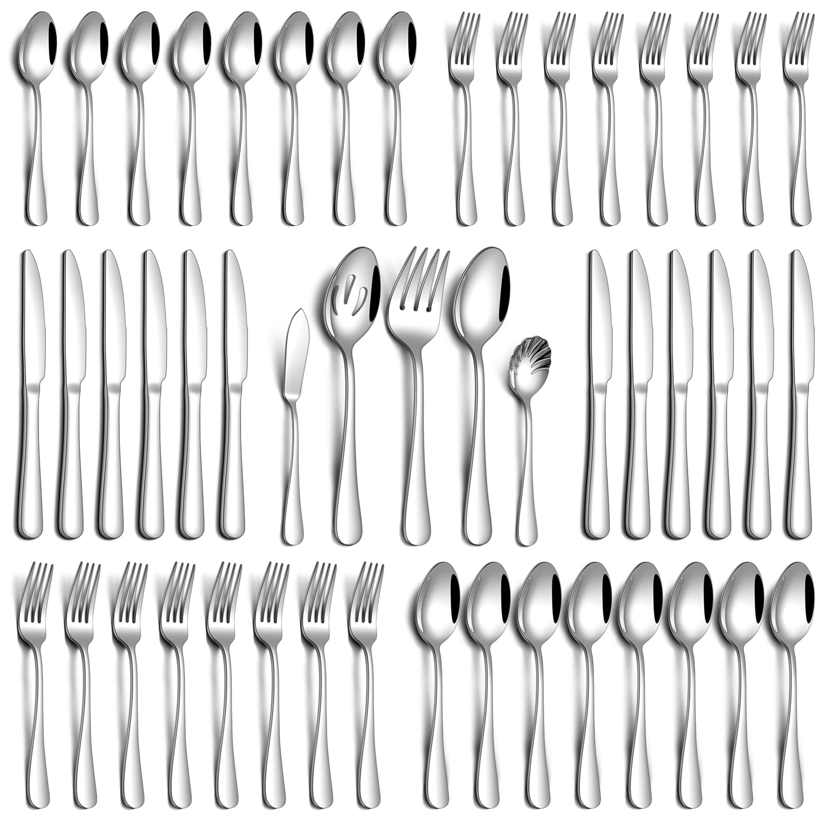 PHILIPALA 45 Piece Silverware Set with Serving Utensils, Stainless Steel Flatware Set for 8 Food Grade Novelty Flatware Cutlery Utensil Set Include Knife Fork Spoon Mirror Polished Dishwasher Safe