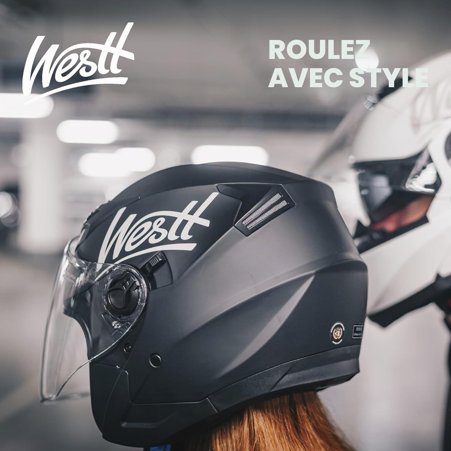 Westt Jet Casque Moto Homme Femme avec visière Double Casque Scooter Jet Moto Electrique Adulte, certifié ECE 22.06, Taille S-XL