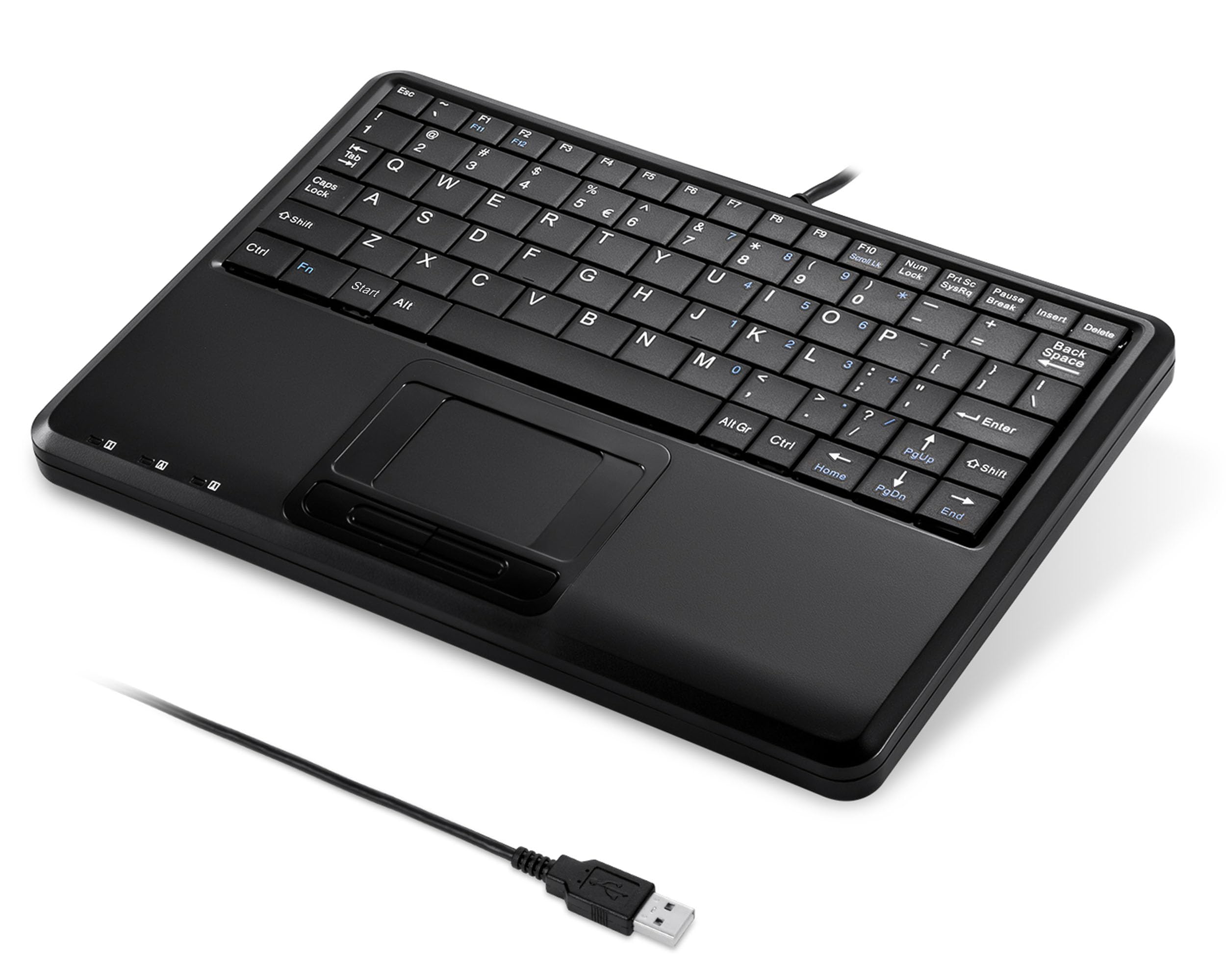 Perixx PERIBOARD-510 H Plus Super Mini Touchpad Tastatur, USB mit 2-Fach USB Hub, Integriertem Touchpad, Schwarz - Deutsches QWERTZ Layout