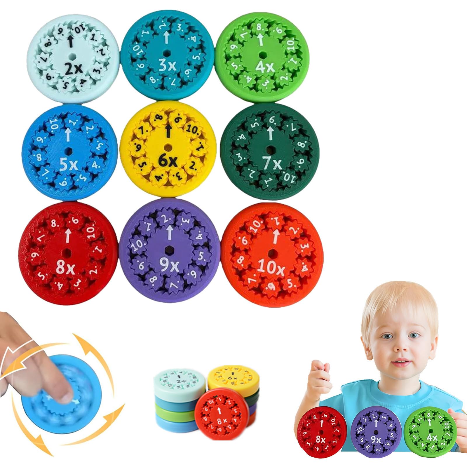 Math Fidget-Spinners, Multiply Divide Math Fact Fidget Spinners Multicolored Math Facts Fidget Spinners Math Fidget Spinner Toy Multiplication Division Card Game (C) (18 PCS)