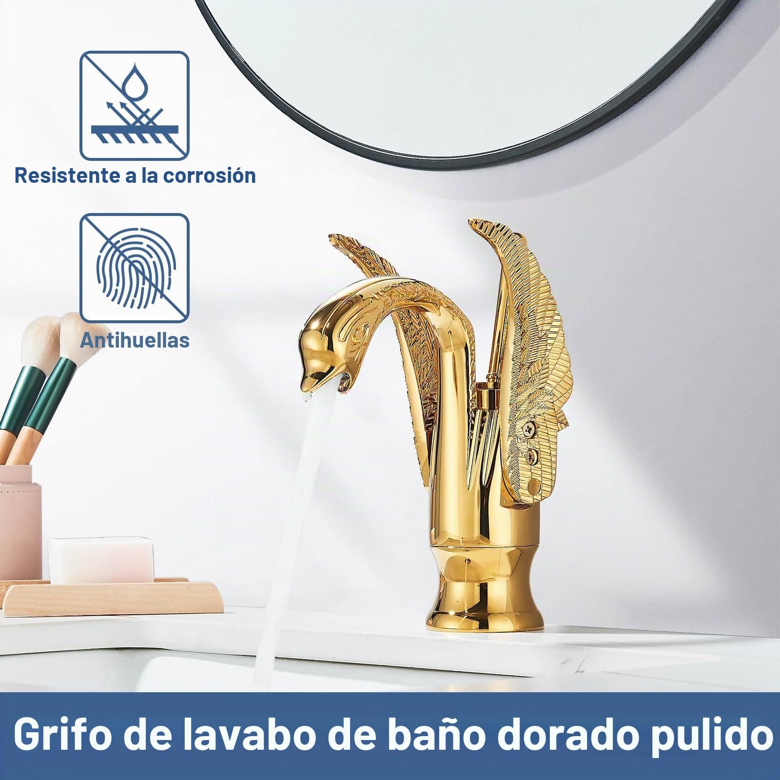 Suguword Grifo de Baño Dorado con Diseño de Cisne, Mezclador de Lavabo con Diseño de Cisne, Grifo de Lavabo para Baño, Mezclador de Baño para Lavabo con Diseño de Cisne