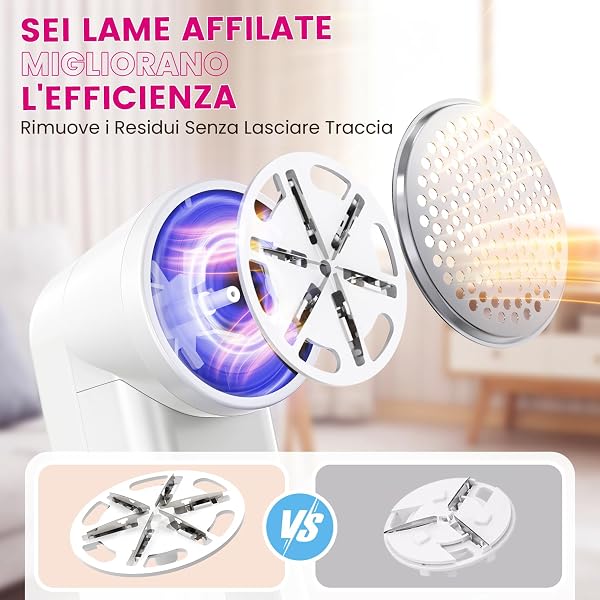 Ziitty Levapelucchi Elettrico, Viene Fornito con 3 Lame da 6 in Omaggio, Display LCD, Cavo di Ricarica Type-C, Piccola Spazzola, Adatto a Tutti i Tessuti,Grande Regalo di Famiglia per le Donne(Bianco) - 4