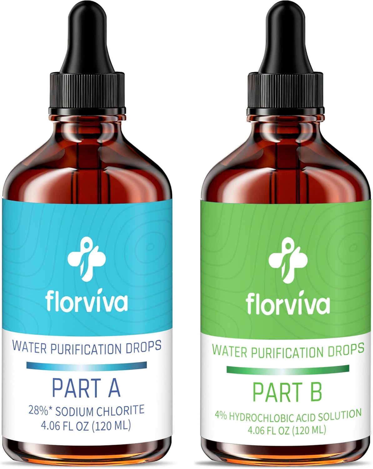 Chlorine Dioxide Water Treatment Kit  2 Drops | 28% Sodium Chlorite - 4% Hydrochloric Acid Solution | Camping Trip Emergency Cleanup | 2 x 4 oz Bottles