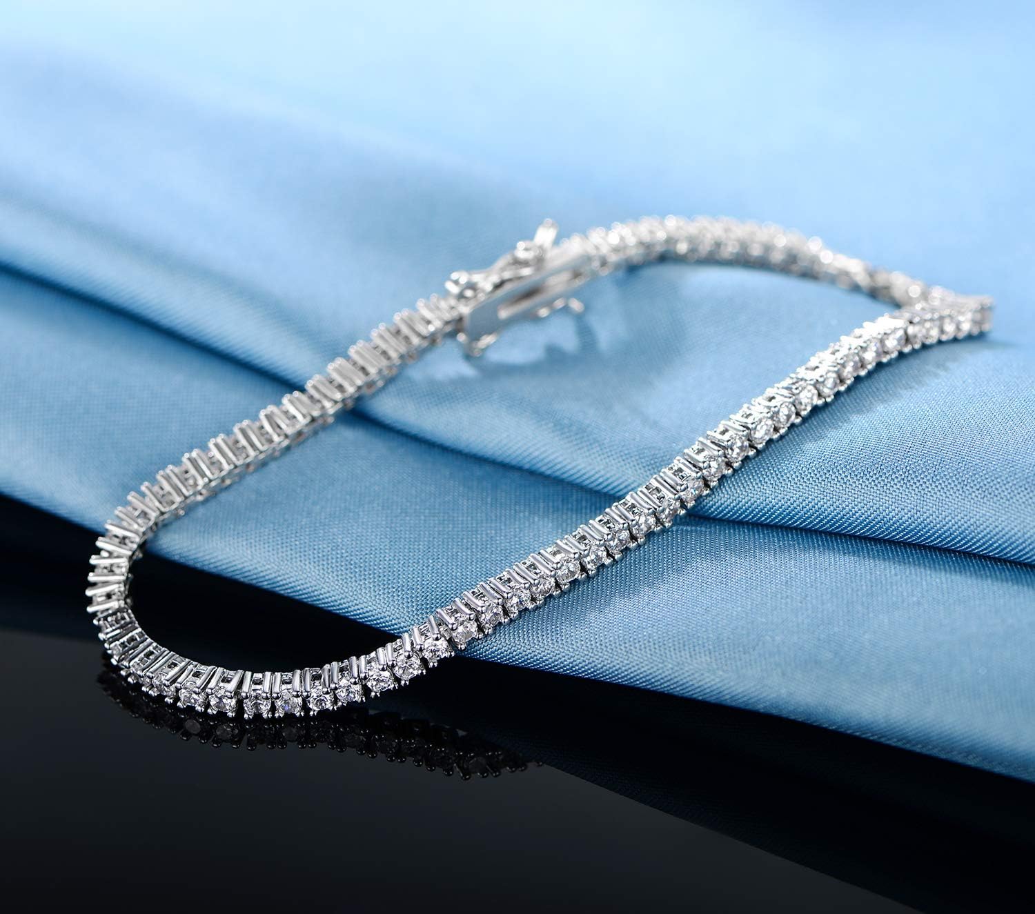 Gemsme 2.5mm Tennis Bracelet, 2.5mm Thin 18K White Gold Plated Cubic Zirconia Tennis Bracelet for Women - Image 4