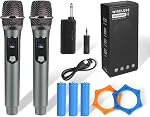 Wireless Microphone Set for Singing, Speech & Events, 2.4GHz Dual Cordless Mics with Rechargeable Receiver, 200ft Range, Metal Mic 2-Pack for Karaoke, Party, PA Systems (Black)