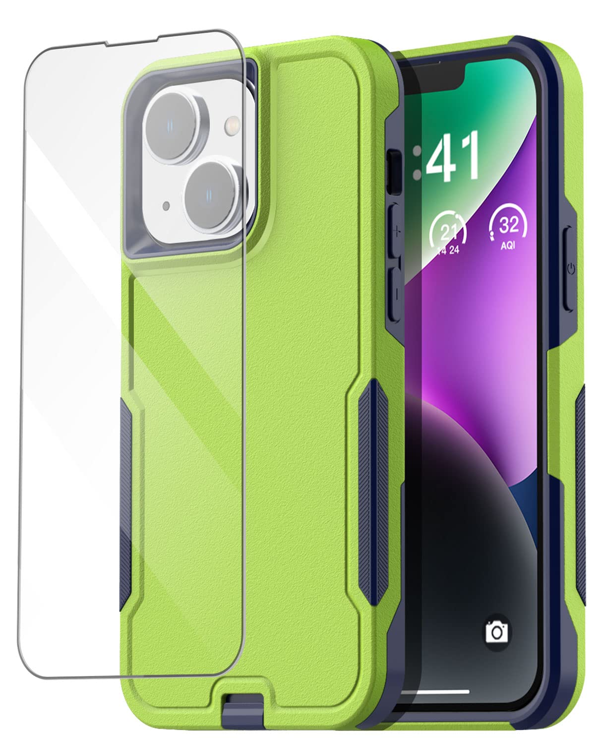 AICase for iPhone 14 Case with Glass Screen Protector,Heavy Duty Drop Protection Full Body Rugged Shockproof Military Protective Tough Durable Cover for iPhone 14 6.1"_7