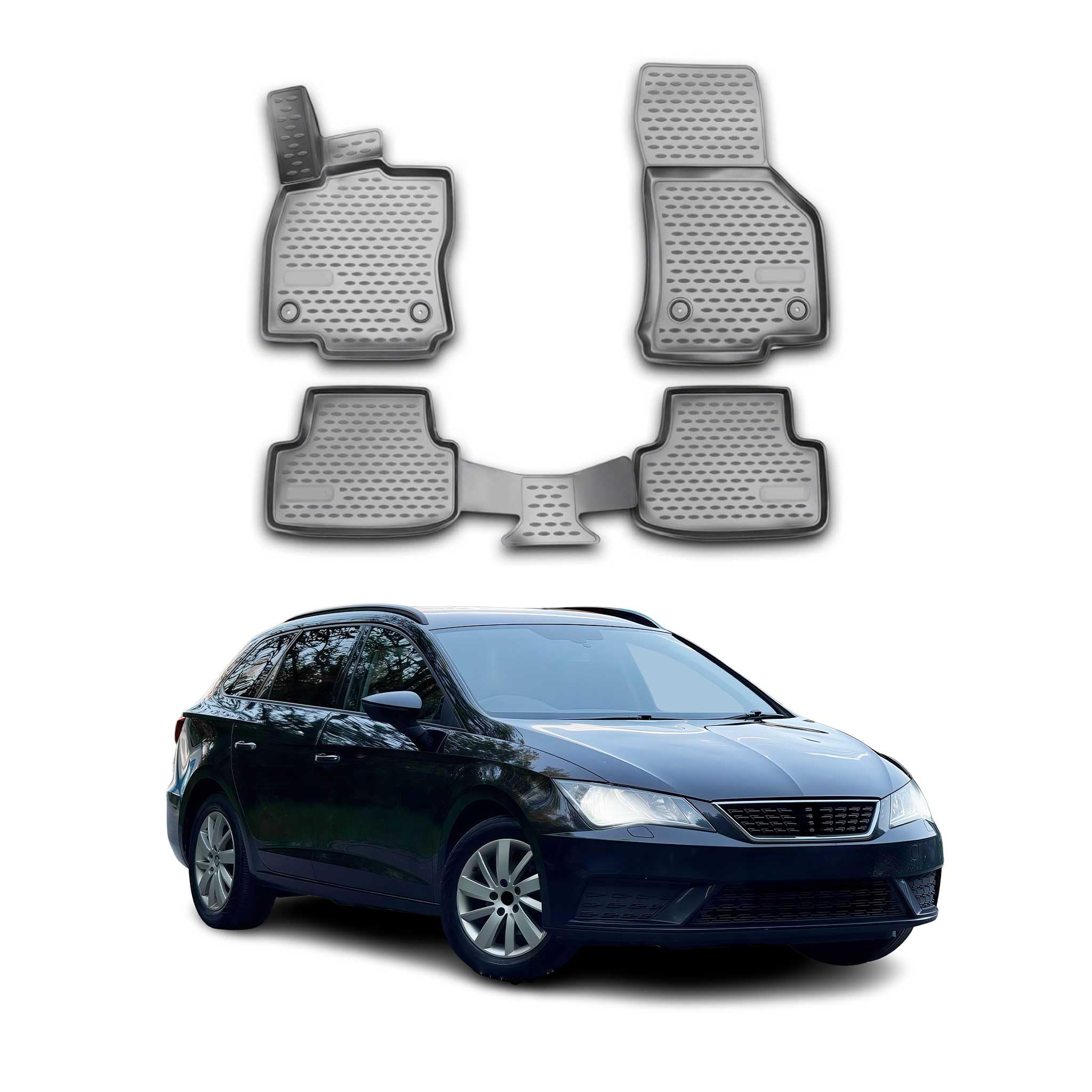 OMAC Dywaniki Gumowe Dywaniki Pasujące do Seat Leon 2012-2020 TPE Dywaniki Samochodowe Szary 4X