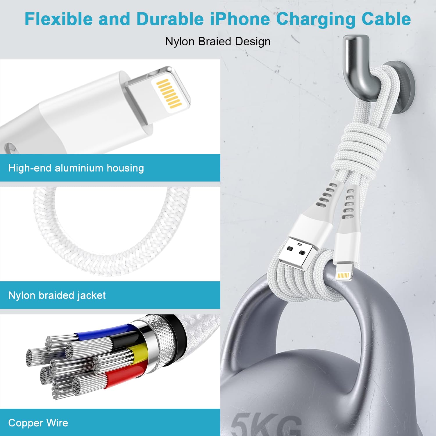 Cavo iPhone 2M, Cavo Lightning USB Certificato Apple MFi Cavo Ricarica iPhone Cavetto iPhone Cavo USB Lightning Nylon Filo Caricatore iPhone Caricabatterie per iPhone 14 13 12 11 XS XR X 8 7 6 SE iPad