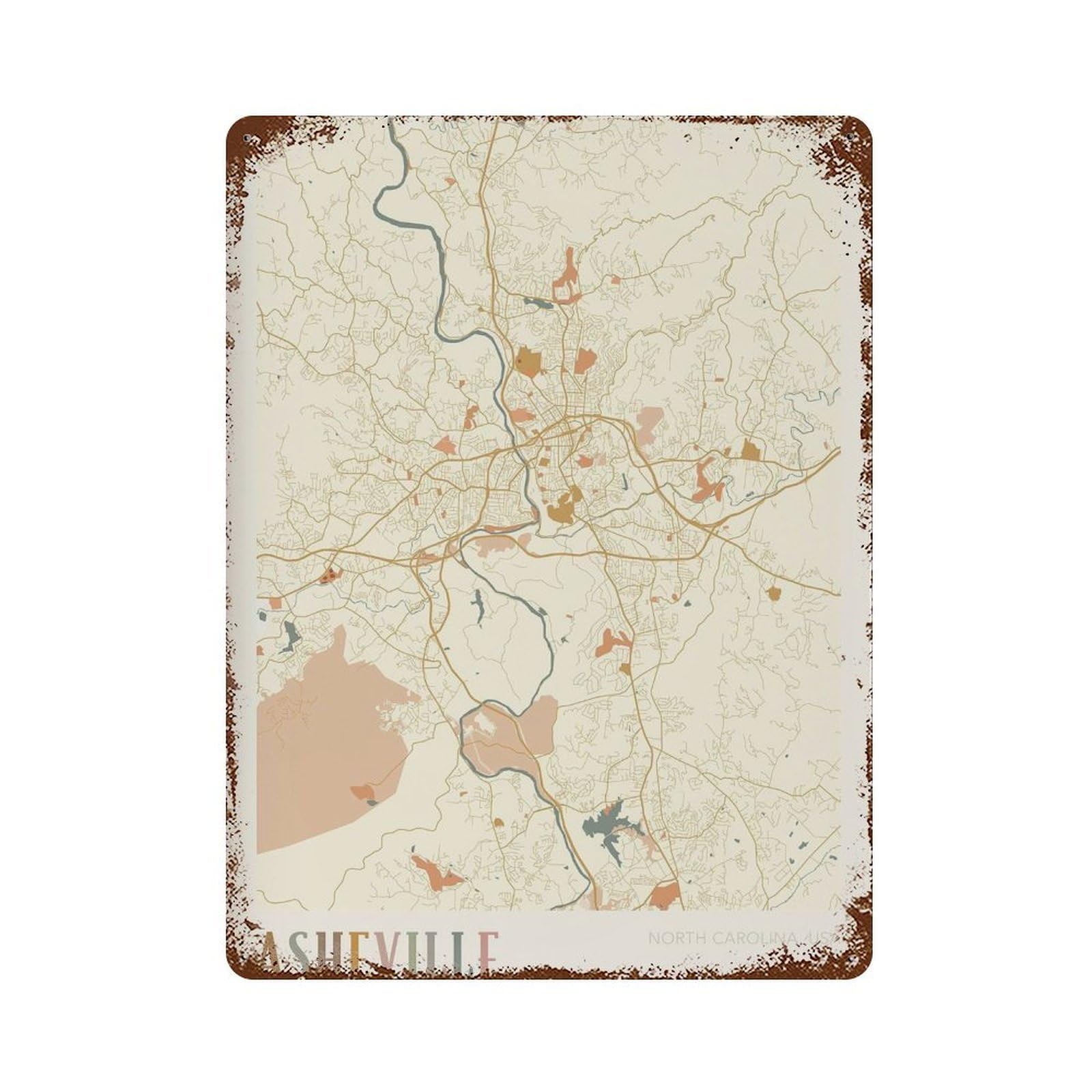 xiaoxiaoshen Asheville Map North Carolina Travel Gift Boho Decor (2) Wall Decor Art Metal Tin Poster Modern Home Decor Art Home Bar Shop Decorations Vintage Sign 40x30cm
