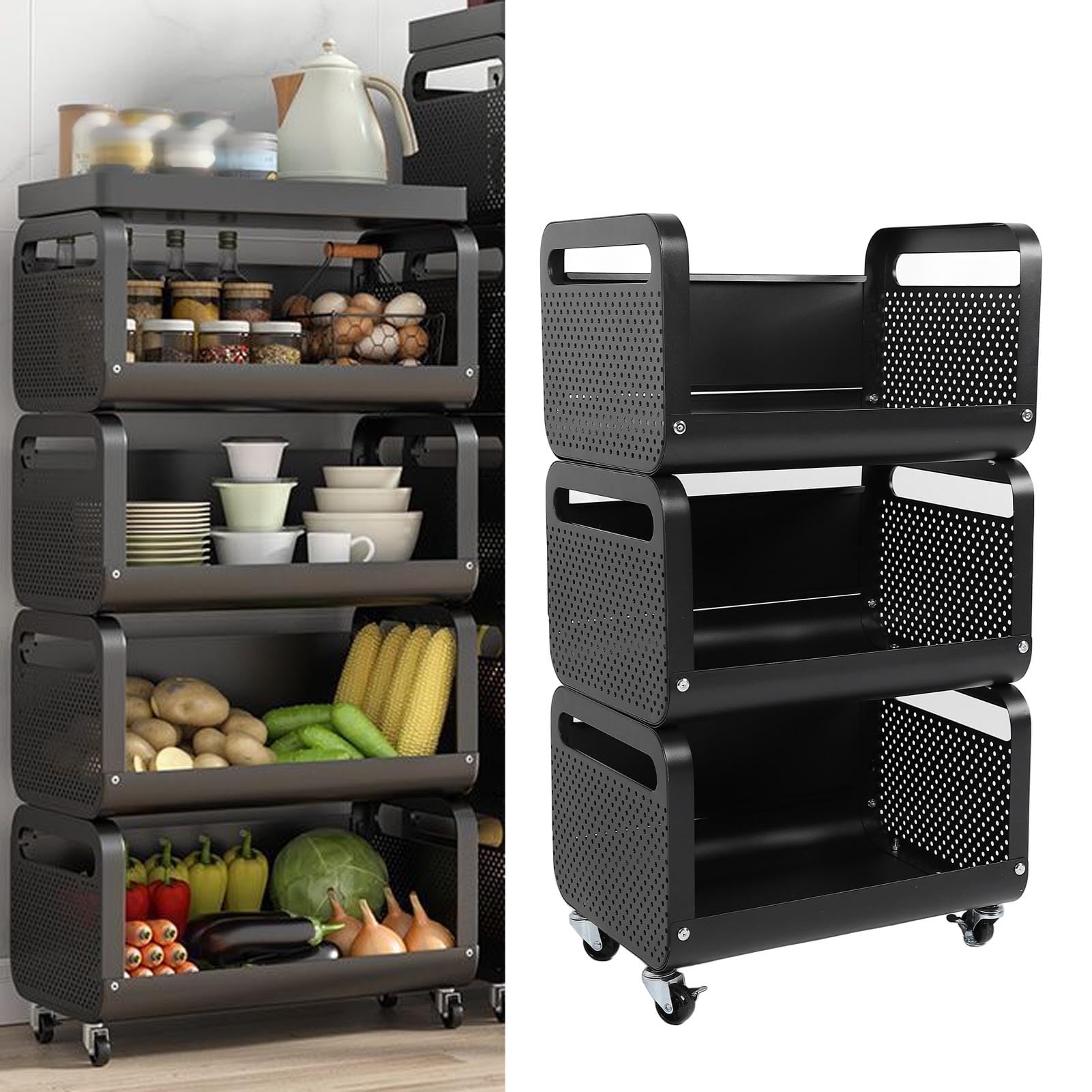 TOPINCN Ripiano da in Acciaio Inox con Ruote Mobili (Senza pannello