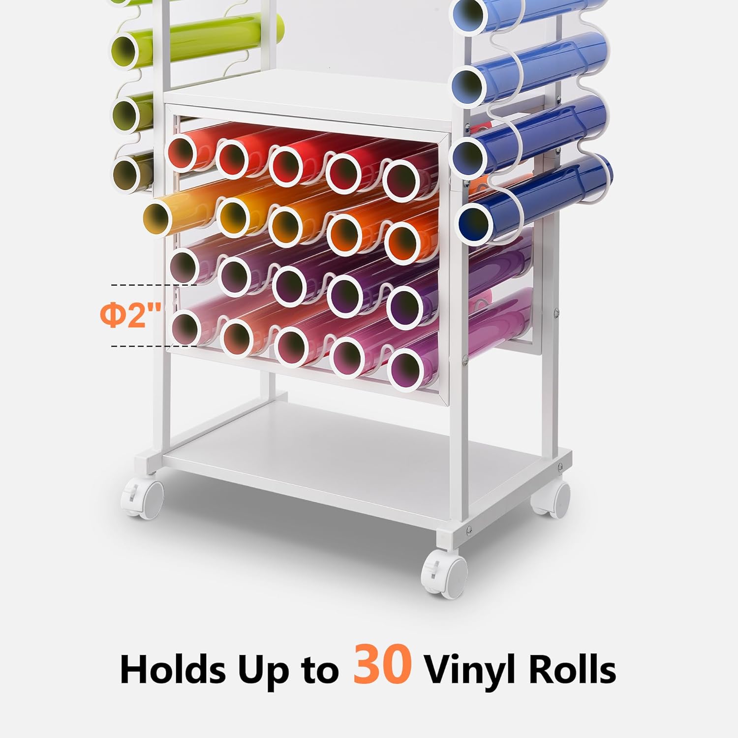30 Vinyl Roll Holders for Cricut Cart, Organization and Storage Compatible with Cricut Maker Machine, Crafting Table Organization Workstation for Craft Room, Rolling Craft Cart for Small Spaces, White