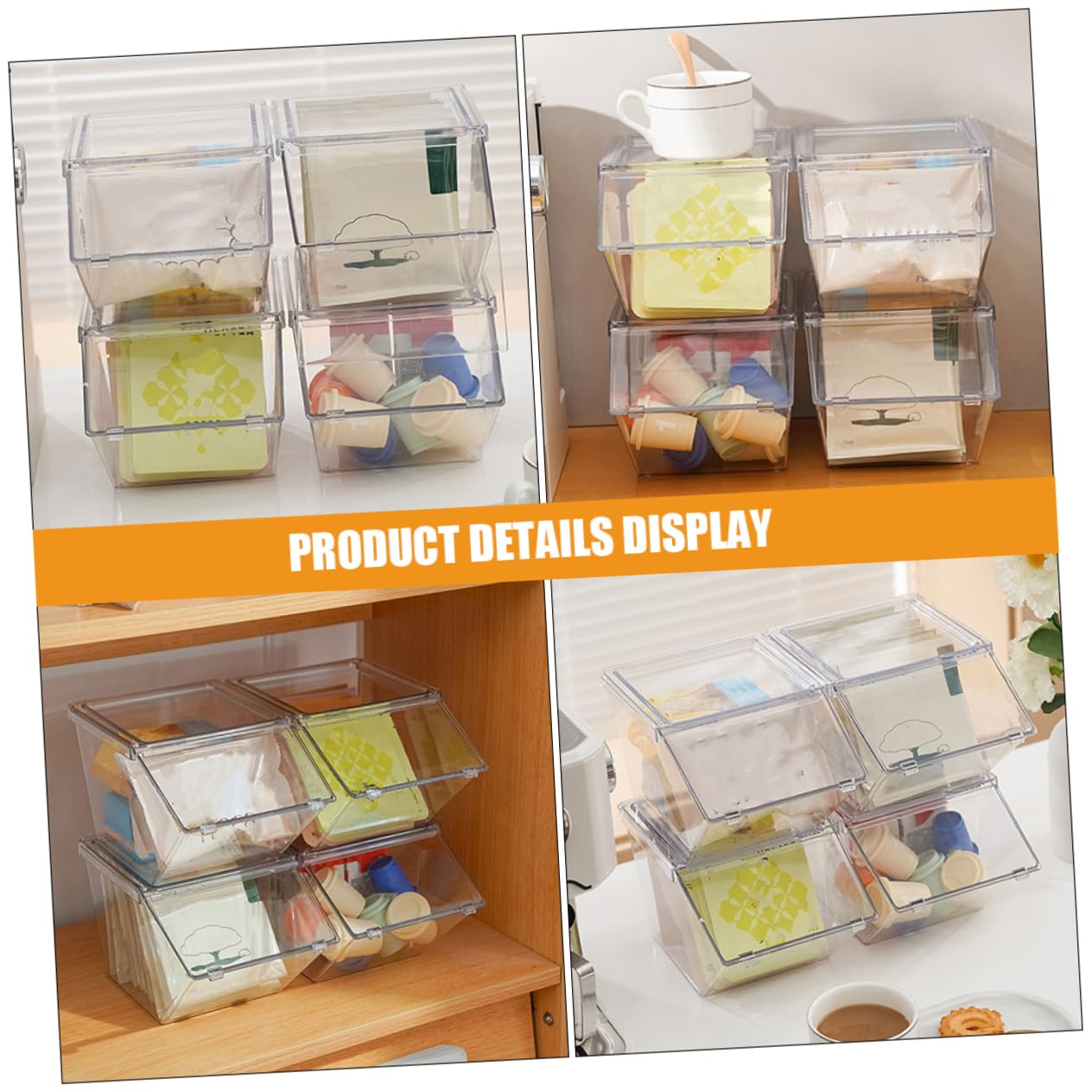 Cabilock Teebeutelbox mit Großem Offenen Fach und Deckel 4 Stück aus Acryl Stapelbarer Vorratskammer Organizer Einfaches und Elegantes Design für Küche als Theken Dekoration