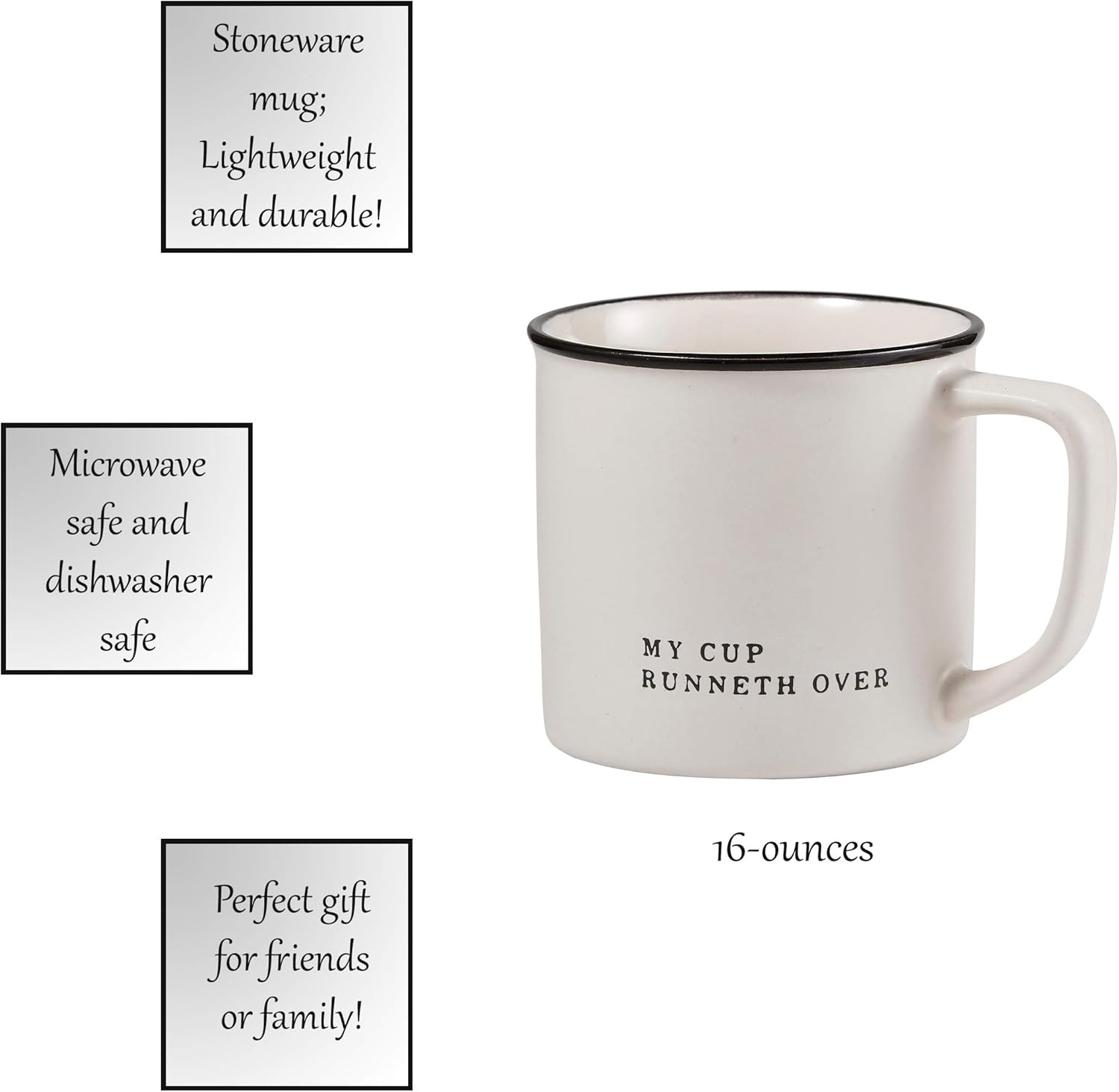 Santa Barbara Design Studio Black and White Coffee Cups Face-to-Face Designs Stoneware Mug, 16-Ounce, My Cups Runneth Over - Image 2