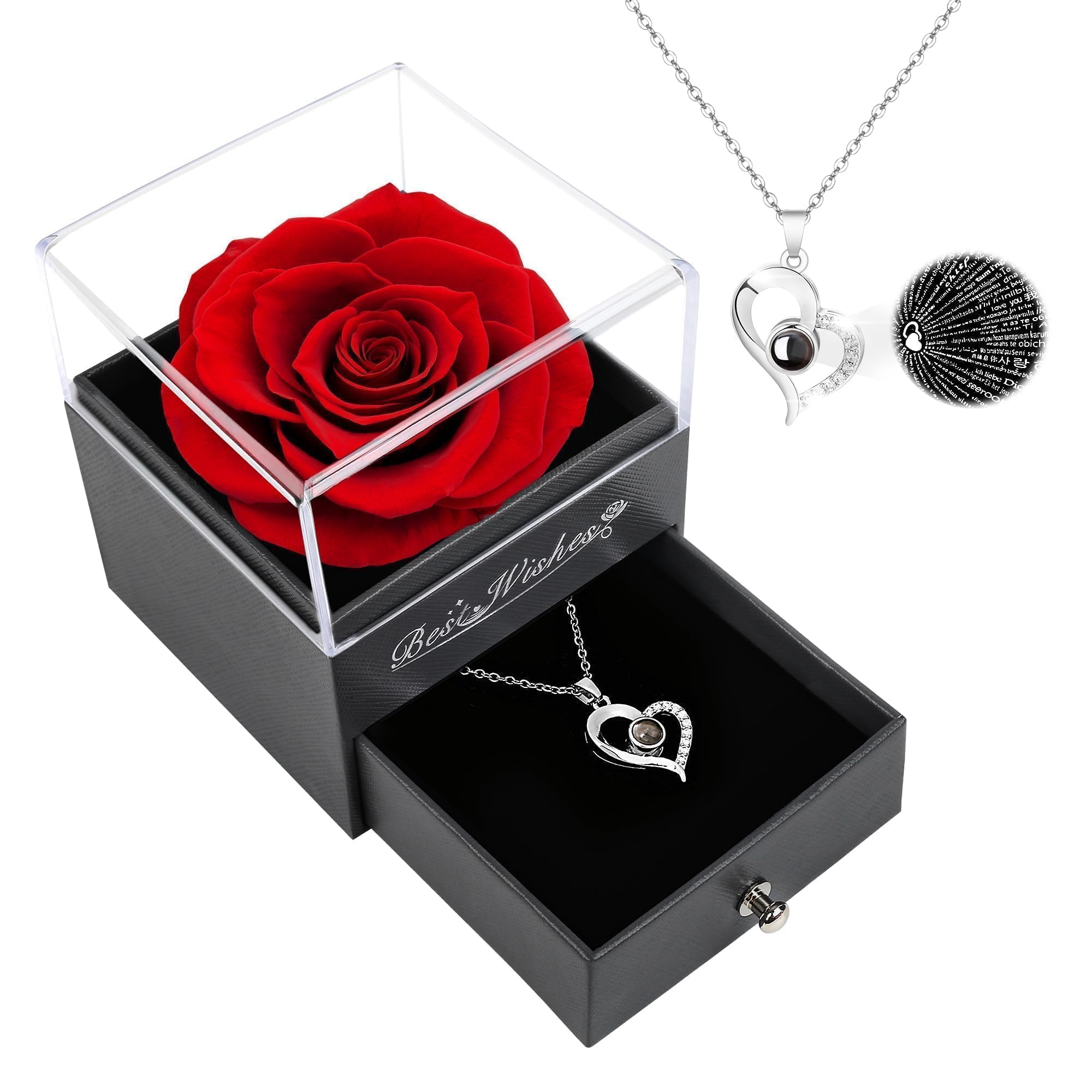 Childom Valentines Day Rose Gifts for Her,Birthday Gifts for Women,Mothers Day Flowers Gift For Mum,Preserved Rose in Gift Box with "I Love You" Necklace,Eternal Present for Mum,Her, Wife,Girlfriend