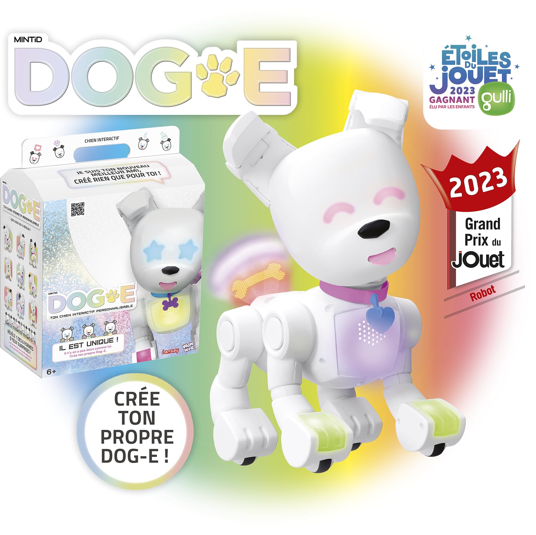 Lansay - DOG-E - Robot per cani interattivo per bambini dai 6 anni - Personalizzabile tramite applicazione - Reazioni sonore e visive come un vero cane - Giocattolo educativo e divertente