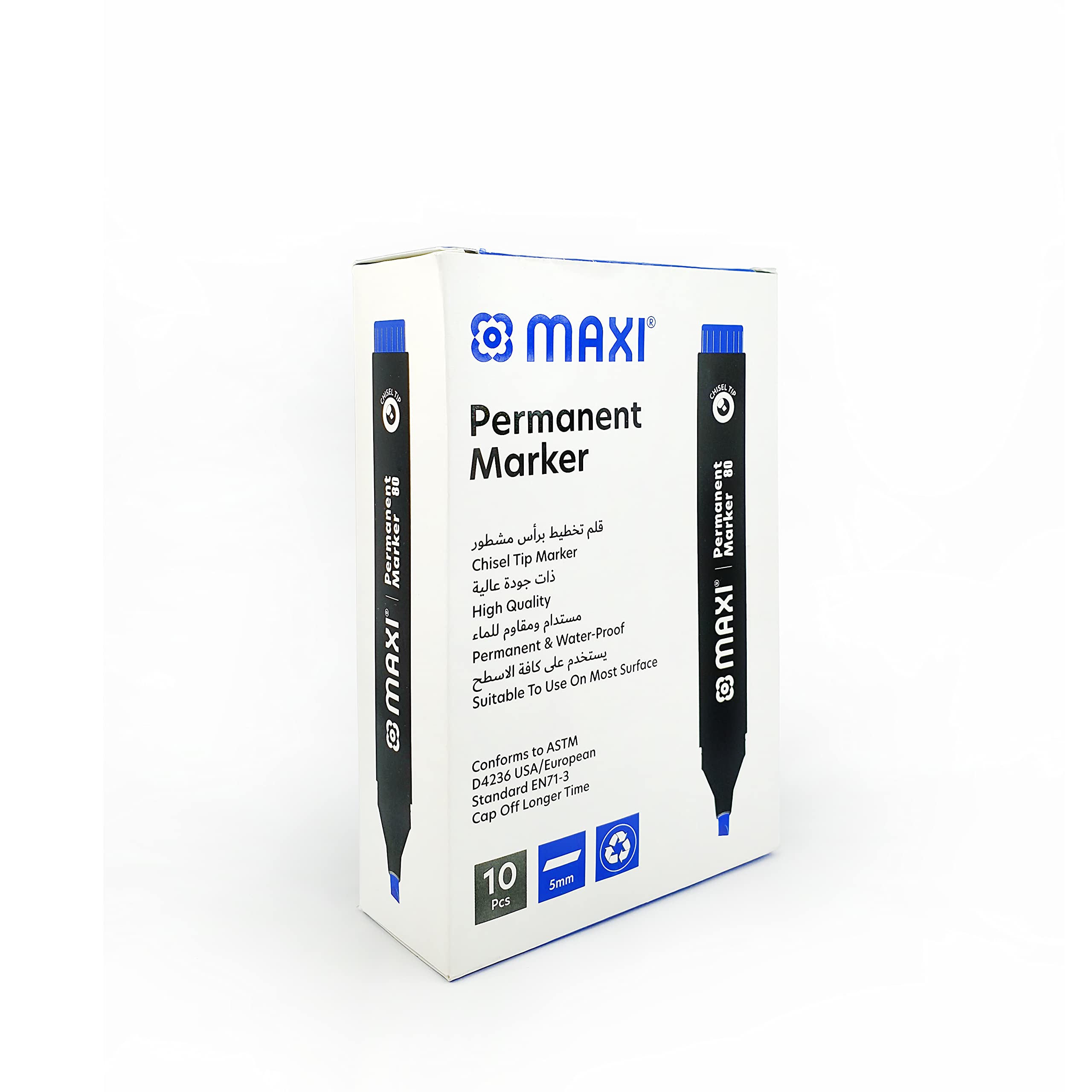 MaxiPERMANENT MARKER CHISEL BOX OF 10PC BLUE