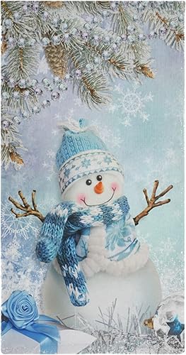 Miniatura 7 de Pfrewn Juego de 2 toallas de mano con diseño de muñeco de nieve de invierno, conos de pino de copo de nieve, color azul, toalla de baño de Navidad