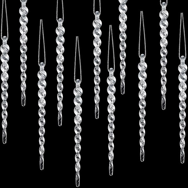 WHITE HILL Pack of 12 Twisted Clear icicle Christmas Ornaments For Christmas Trees - Icicles Decorations - Tree Ornaments Perfect For White Or Silver Crystal Winter Frost Look!