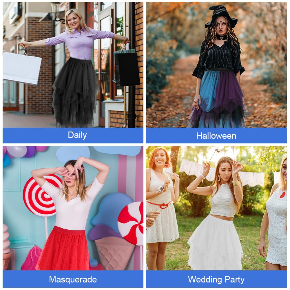 AUYAO Falda Tul Mujer Cintura Elástica Tutu Irregular Plisada Gasa Vintage Ballet Prom