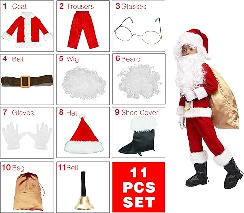 Miniatura 2 de OVOV 11 piezas de disfraz de Santa Claus para niños, traje de Santa Claus de lujo para Halloween, cosplay