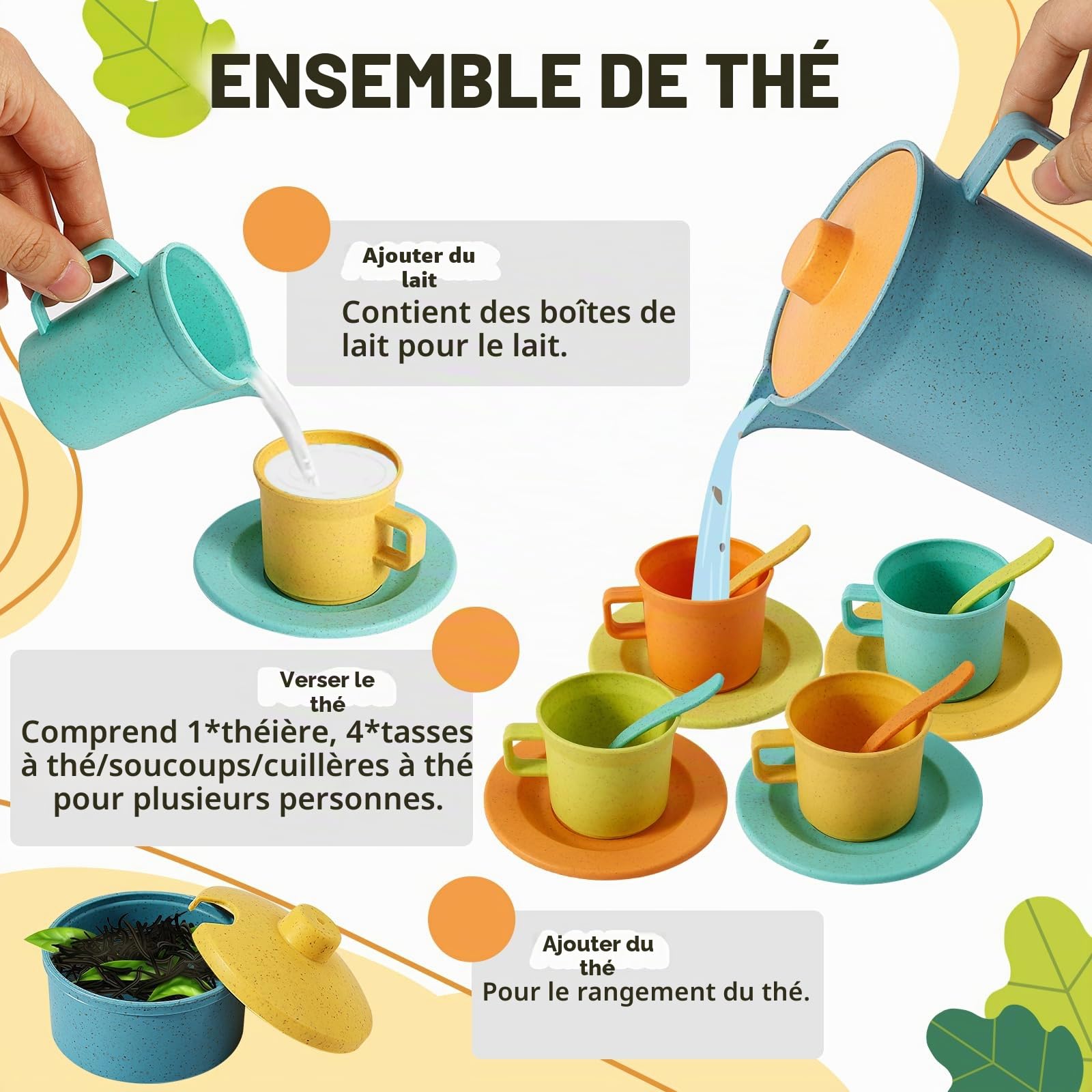 HERSITY Jouet Pique Nique Enfant Service à Thé, Dinette Cuisine Bebe avec Dessert Couverts et Couverture Pique-Nique, Jeux de Rôle pour Fille 3 4 5 Ans