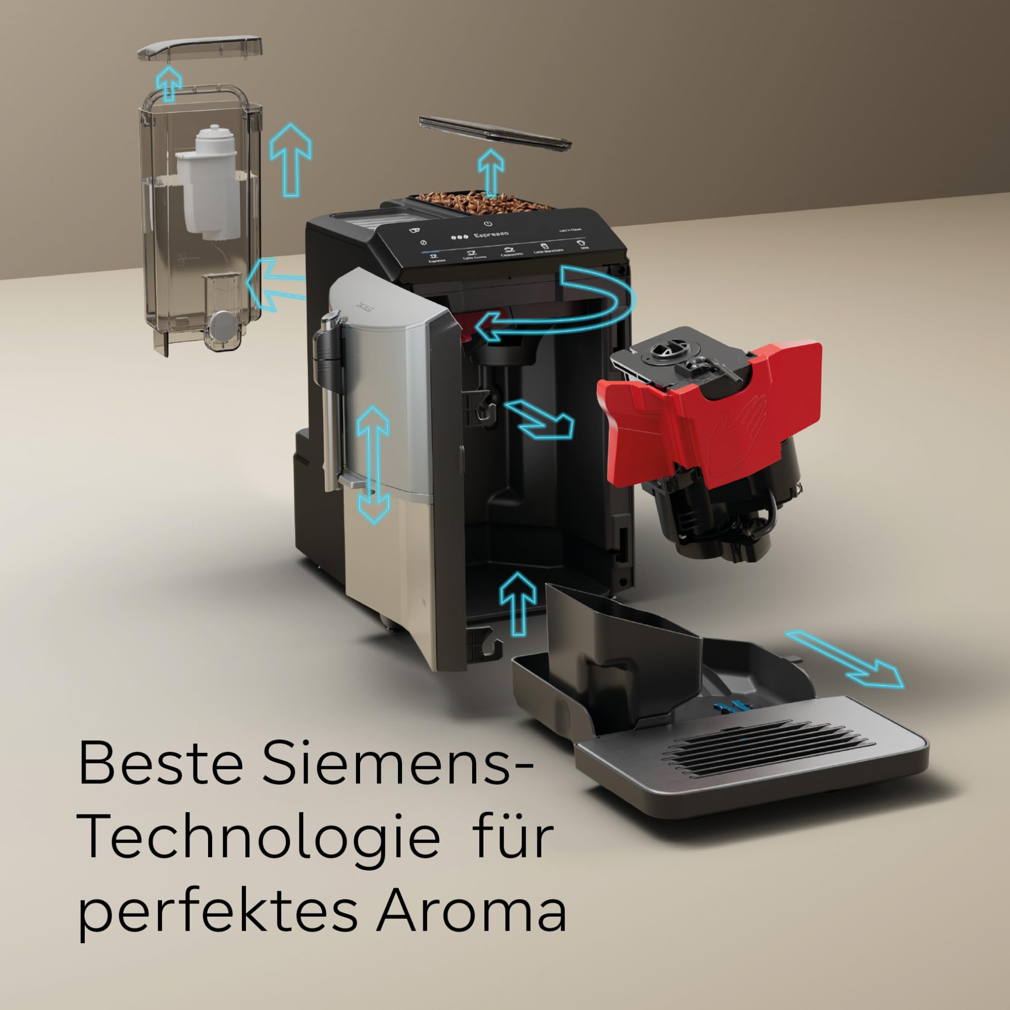 Siemens W Pełni Automatyczny Ekspres Ciśnieniowy TF303E07 EQ300, 4 rodzaje kaw, automatyczne czyszczenie, młynek ceramiczny, 15 bar, Srebrny
