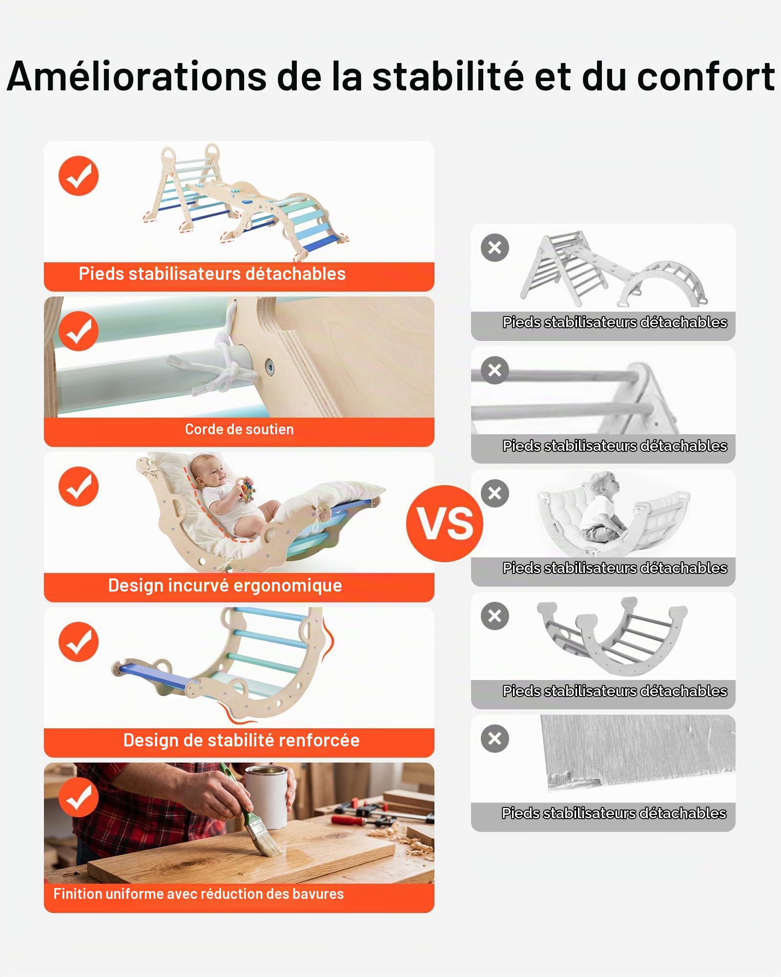 VEVOR Triangle d'escalade 9 en 1, Triangle de Pikler avec 2 Voitures en Bois, Coussin, Triangle, Arche et Rampe, Parcours Motricité Intérieur Montessori pour Bébé et Enfants, Charge Max 68 kg, Bleu