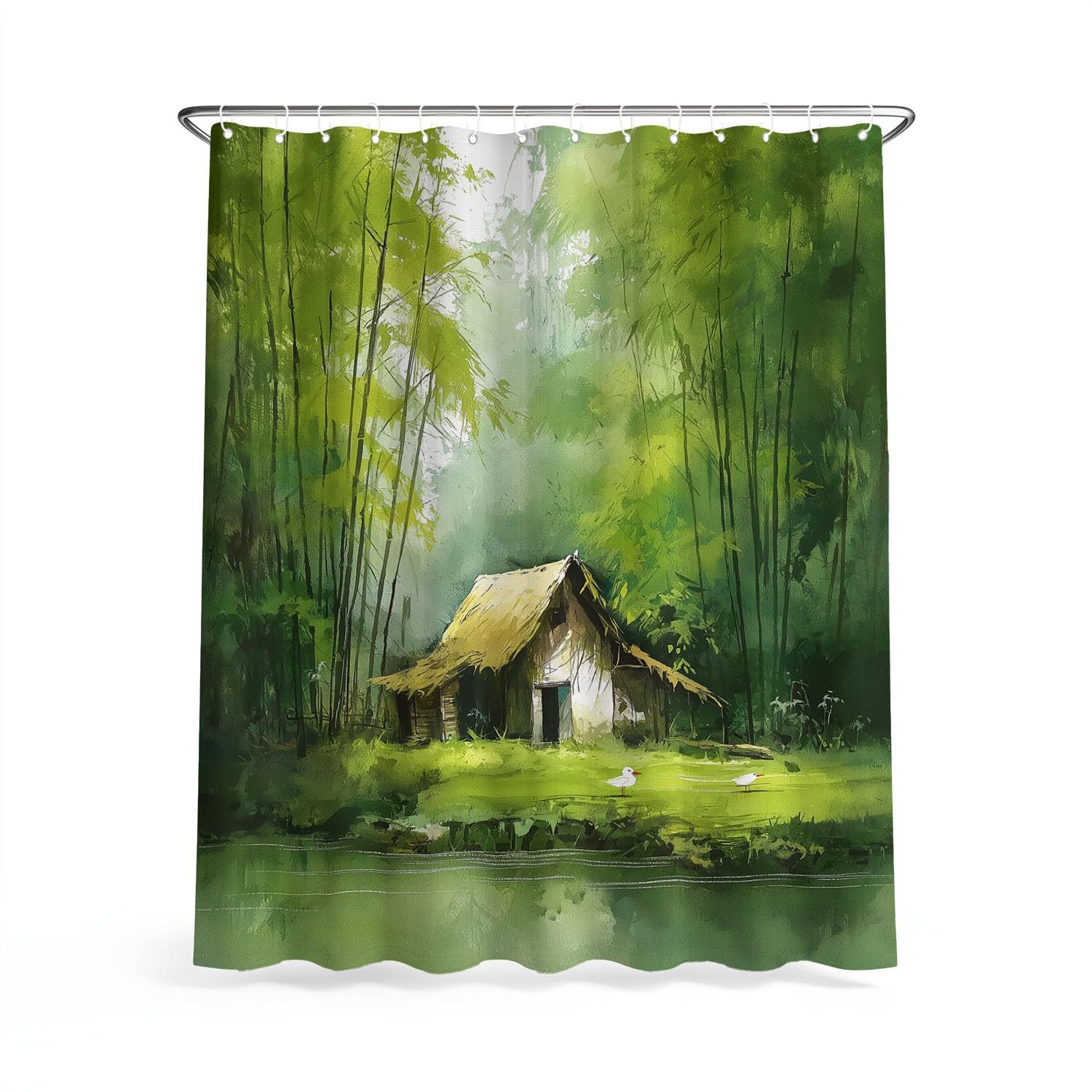 Generico Fantasia Tenda Da Doccia Calmo Elegante Paesaggio Verde, Tenda Da Doccia Per Bagno, Vasca Da Bagno, Tenda In Poliestere Impermeabile Con Ganci In Plastica, 180 x 180 cm